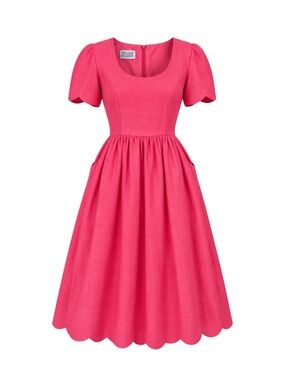 WILLIAM PEARSON | Vintage 1980’s Scoop Neck Scallop Trim Midi Dress in Pink